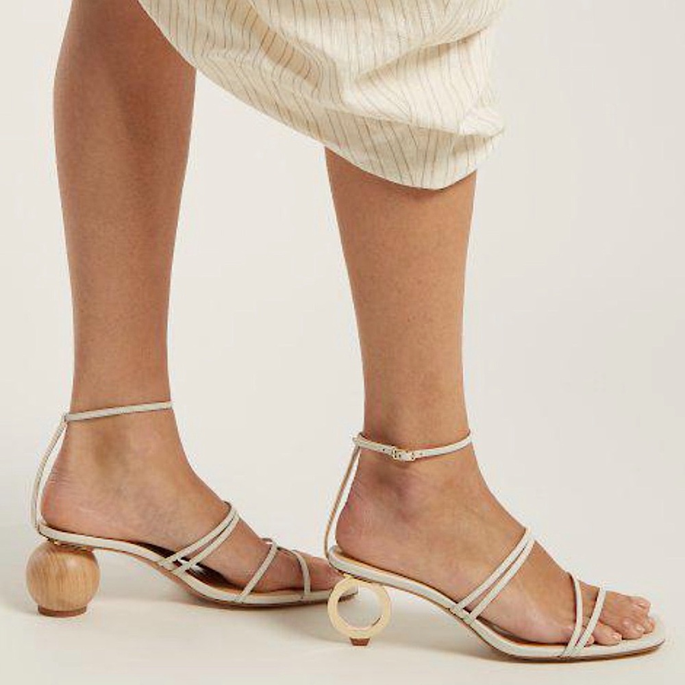 Jacquemus White Strappy Sandals with Sculptural Wooden Heels